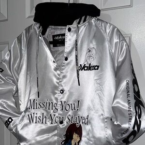Satin White Streetwear Bomber-Style Jacket Anime Artist Size S